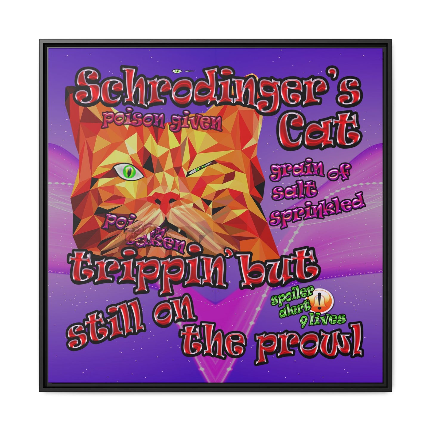 schrodinger's cat - framed canvas art (purple-pink wave)