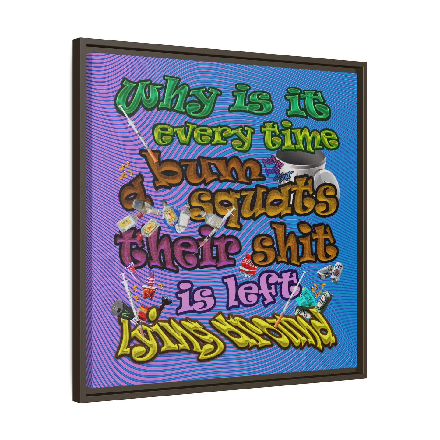 the bum's shit - framed canvas art (light blue-purple wave)