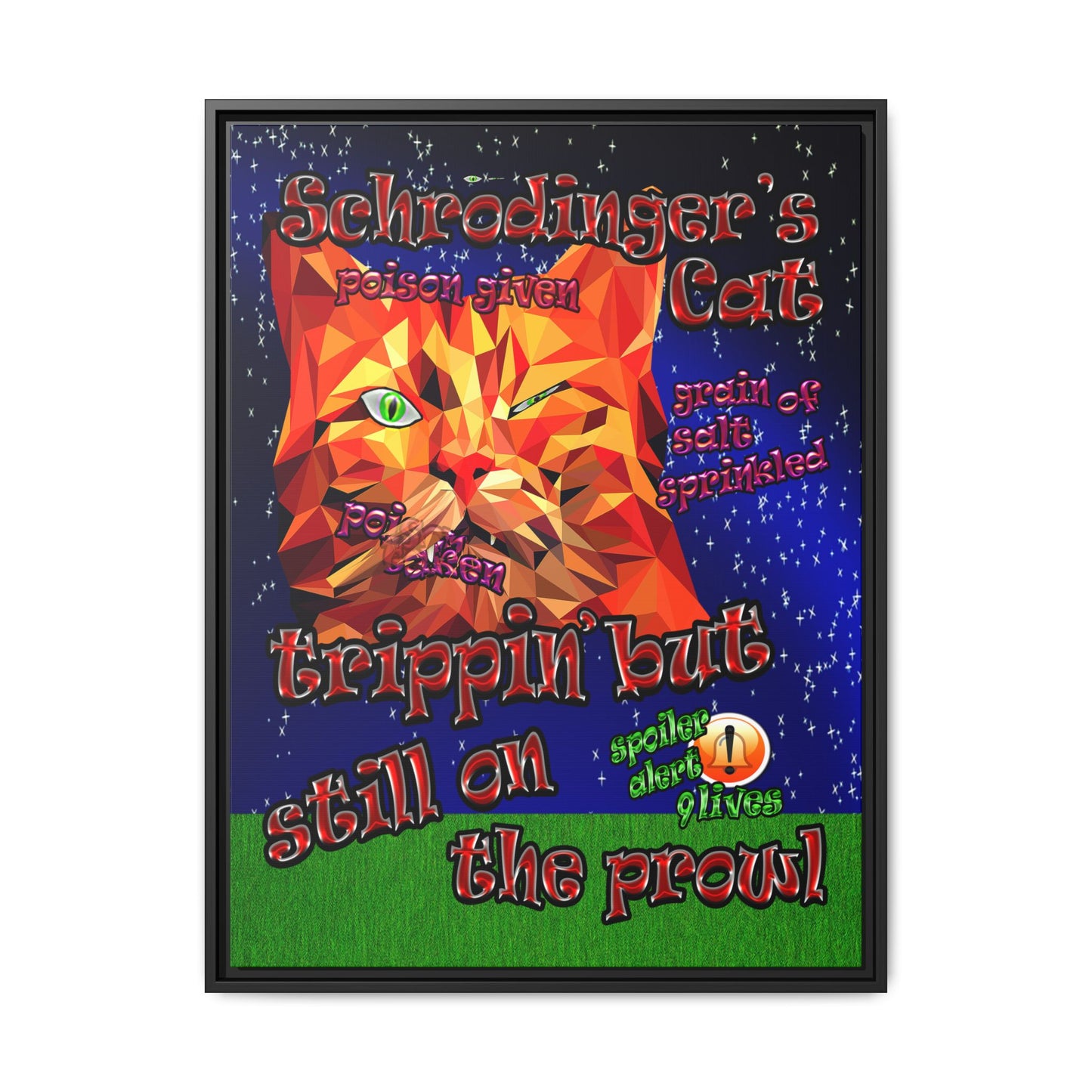 schrodinger's cat - framed canvas art ('snoops' background)