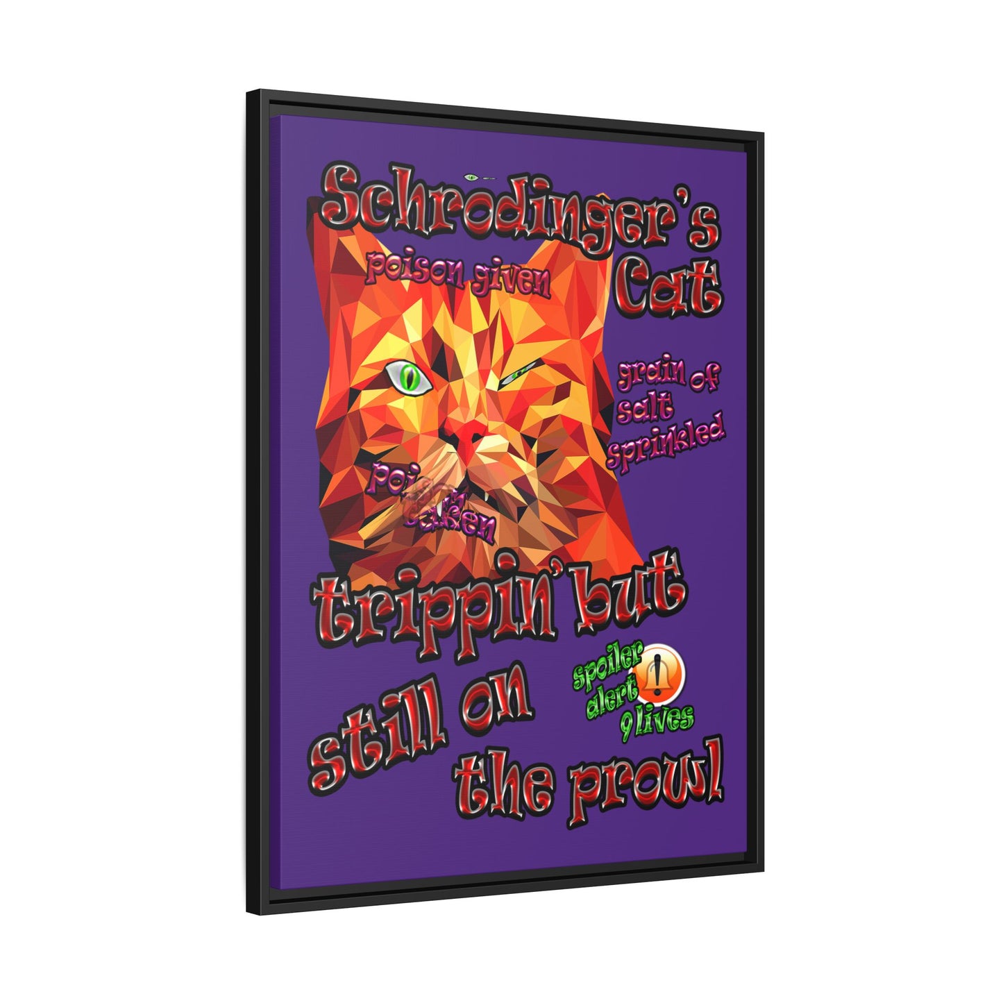 schrodinger's cat - framed canvas art (purple)