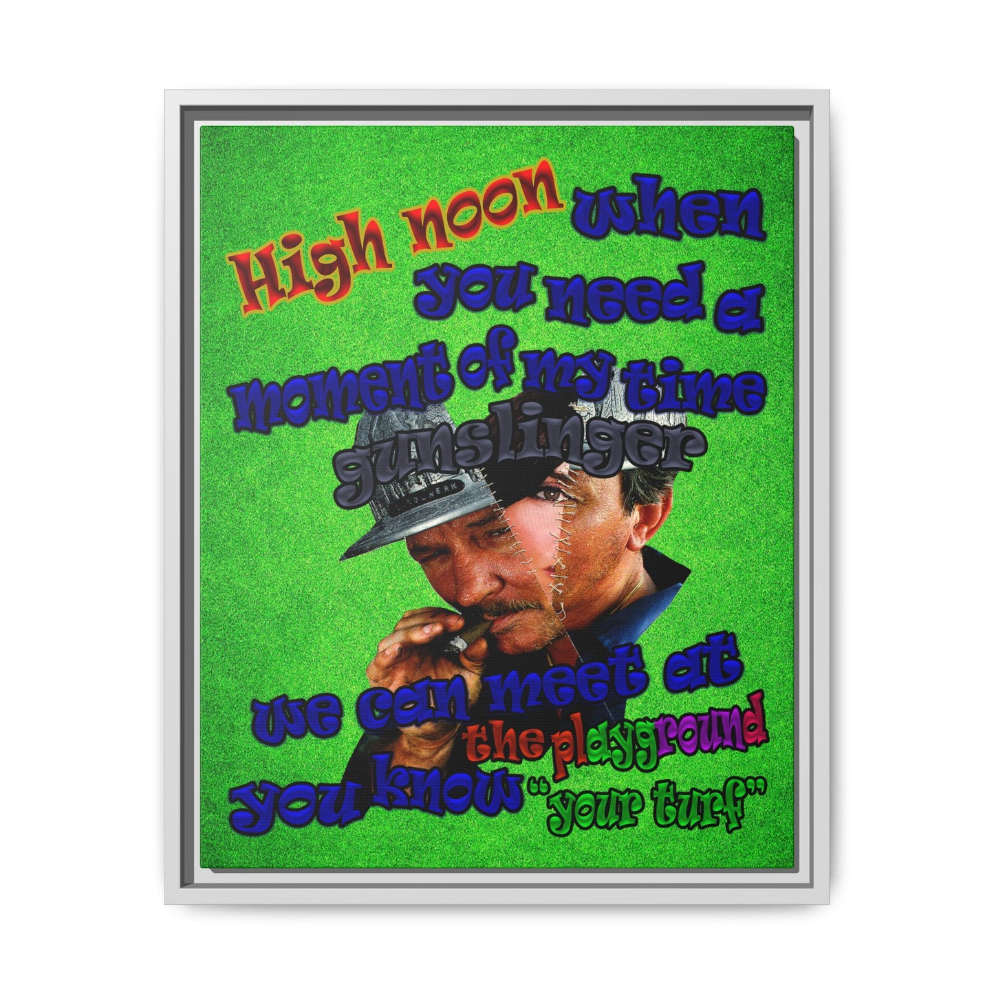 high noon - framed canvas art (green turf)