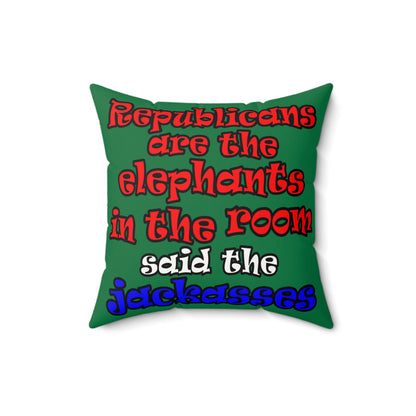 donkeys and elephants - Faux Suede Square Pillow - (dark green)
