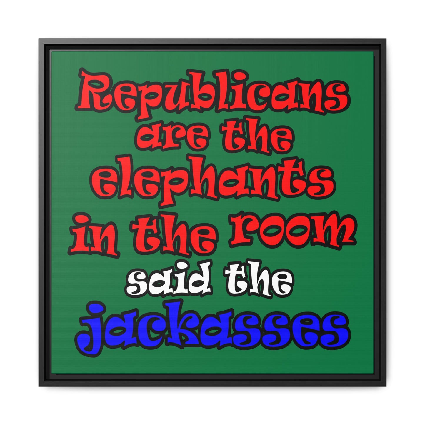 donkeys and elephants - framed canvas art (dark green)