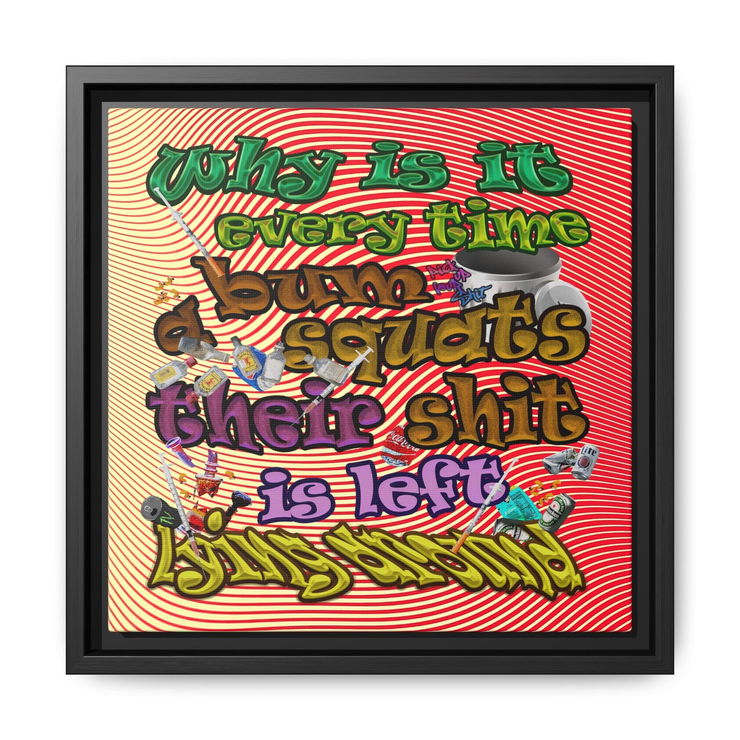 the bum's shit - framed canvas art (yellow-orange wave)
