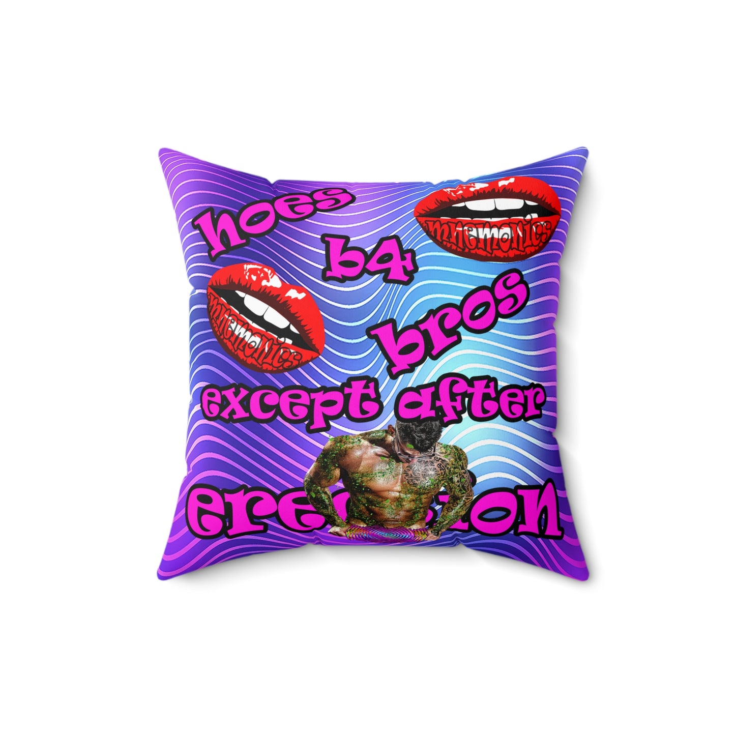 hoes b4 bros - Spun Polyester Square Pillow - (purple wave)