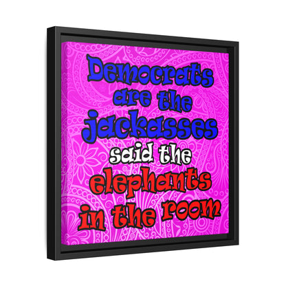 donkeys and elephants - framed canvas art (pink swirl)