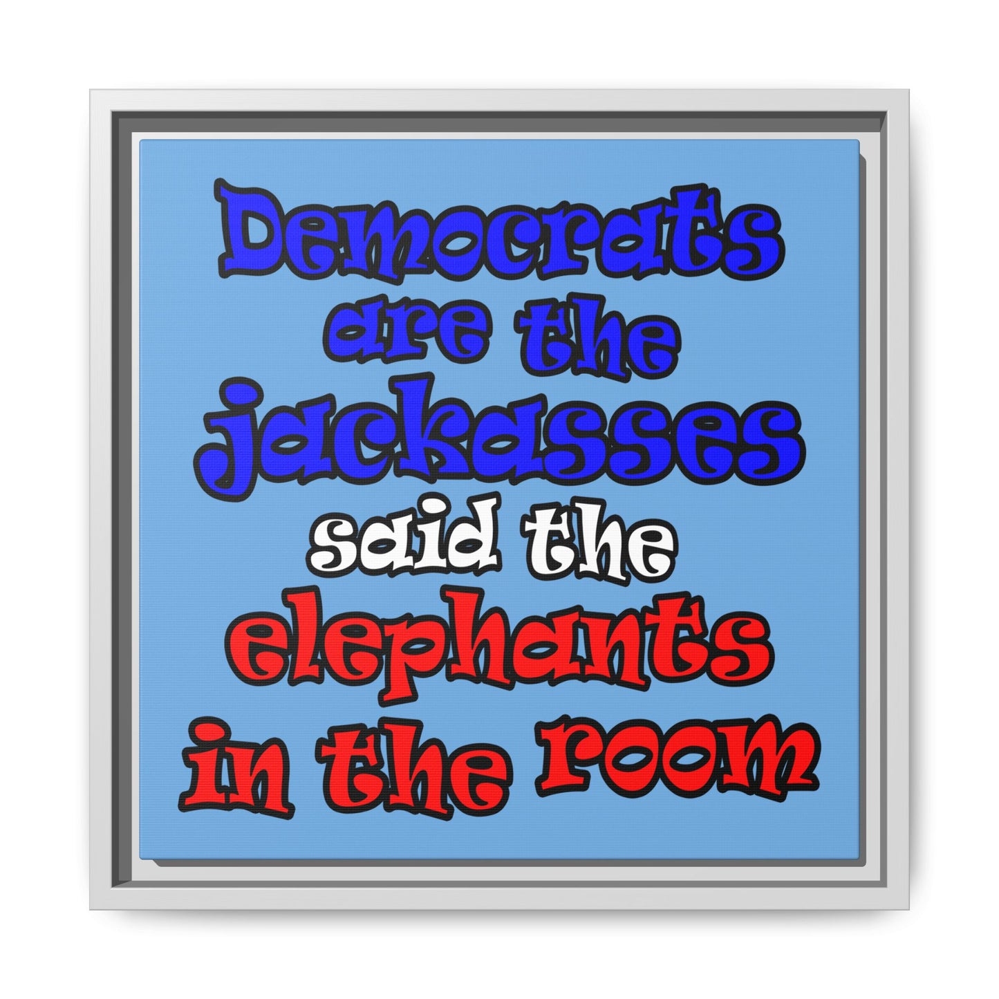 donkeys and elephants - framed canvas art (light blue)