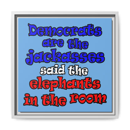 donkeys and elephants - framed canvas art (light blue)