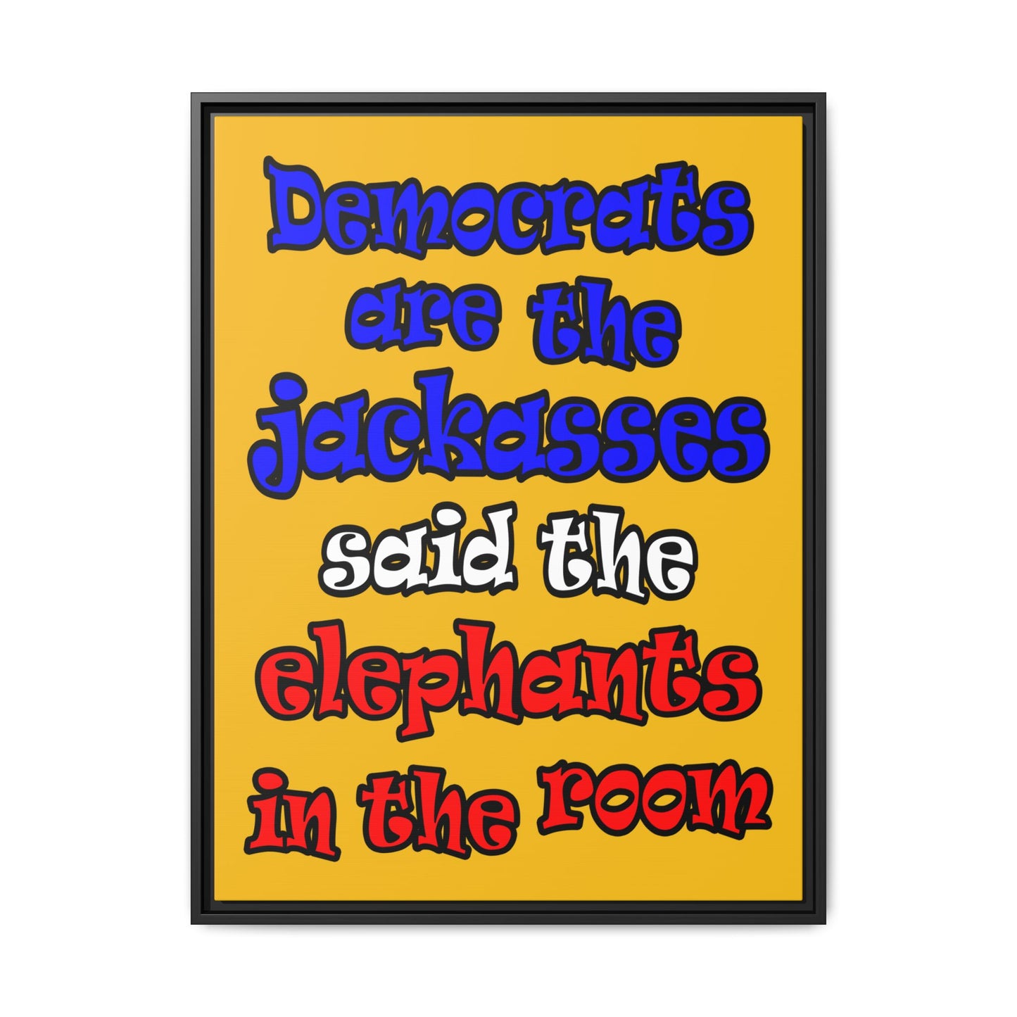 donkeys and elephants - framed canvas art (yellow)