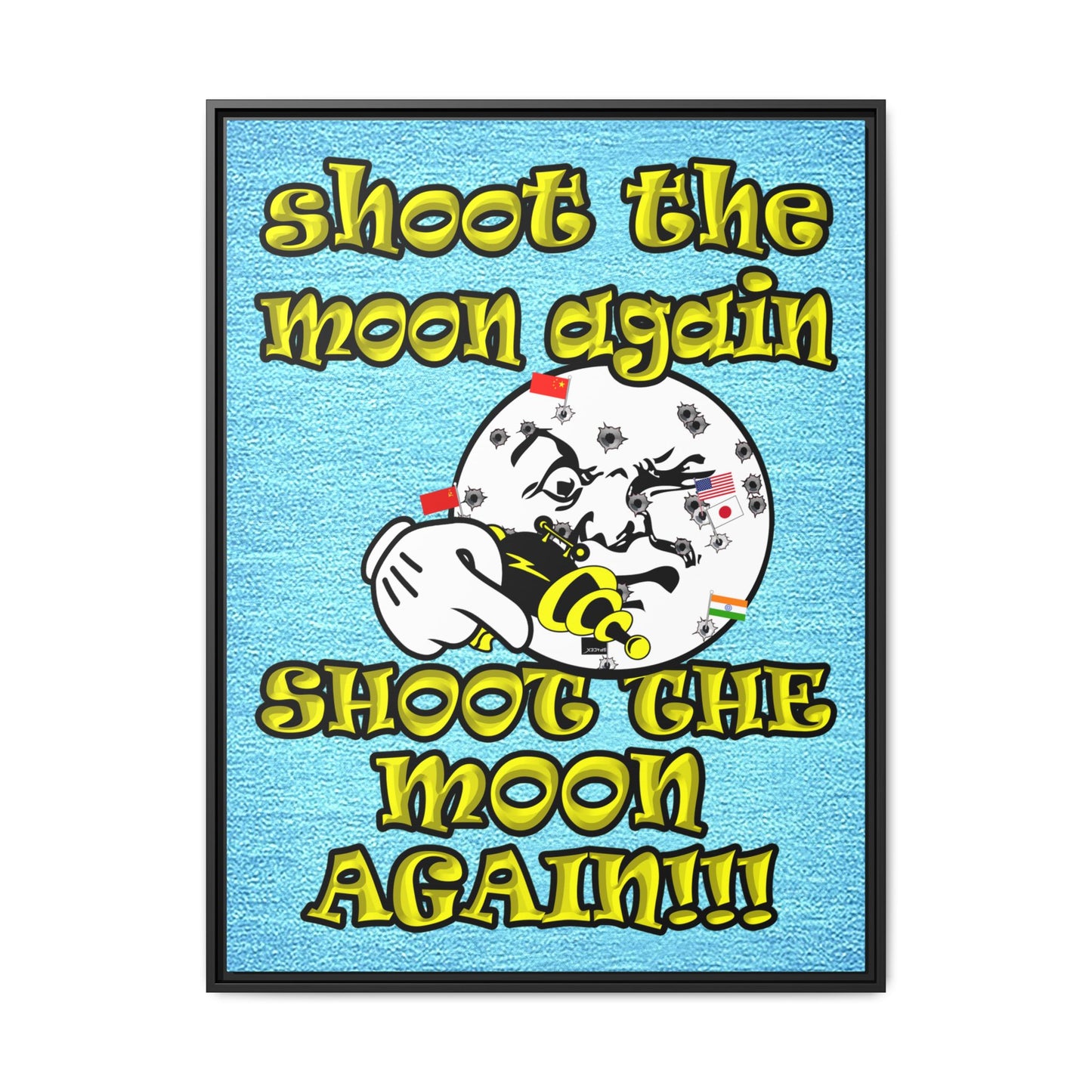 shoot the moon again - framed canvas art (faded blue)