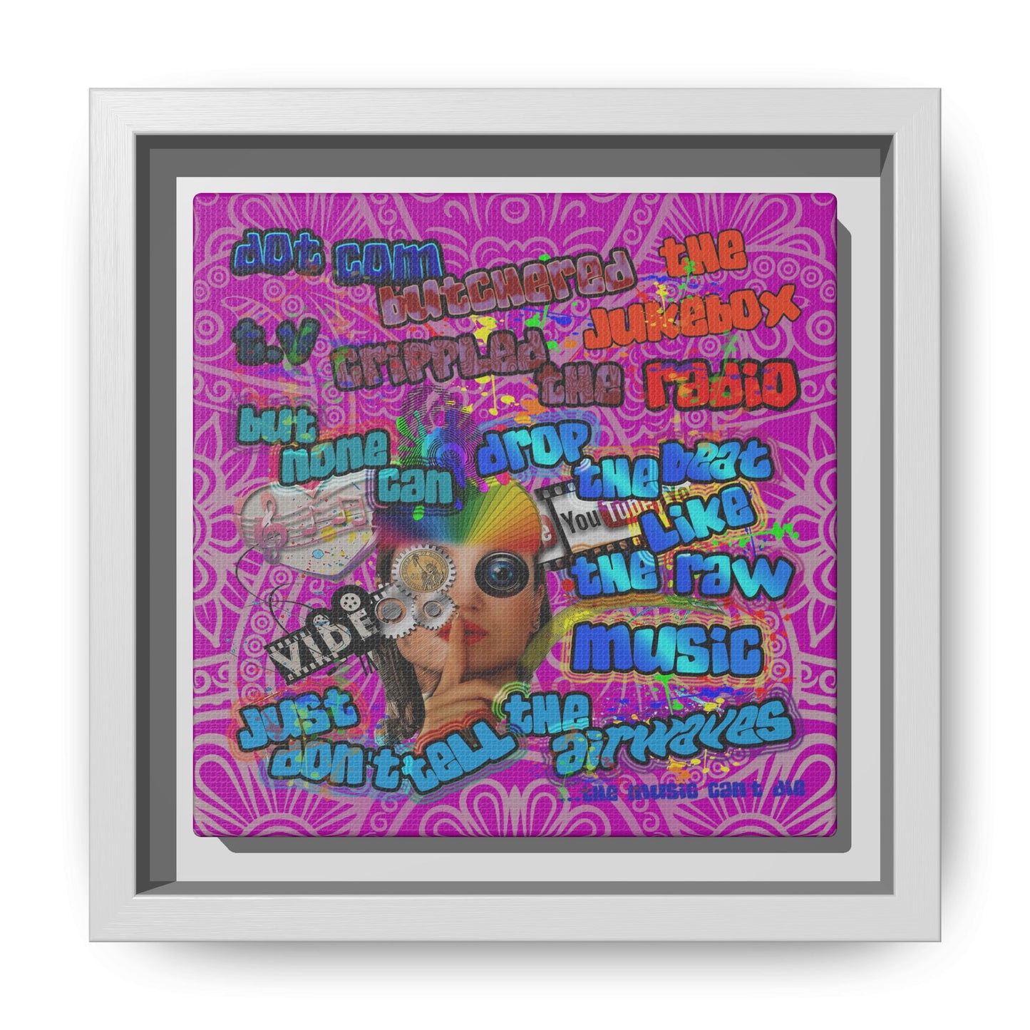 drop the beat - framed canvas art (pink swirl)