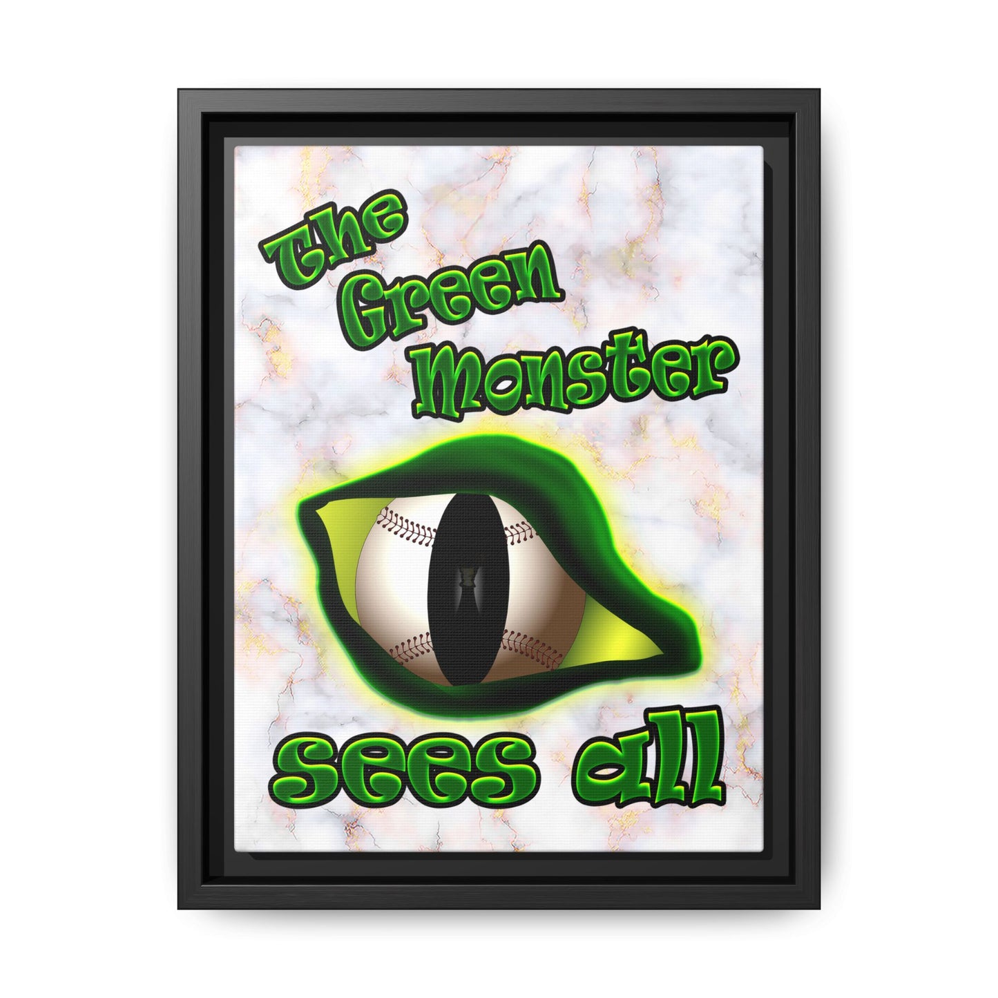 green monster - framed canvas art (white marble)