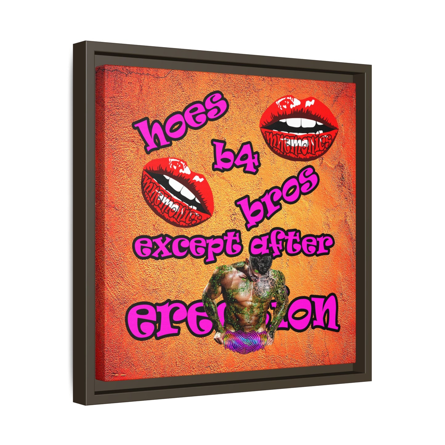 hoes b4 bros - framed canvas art (burnt orange)