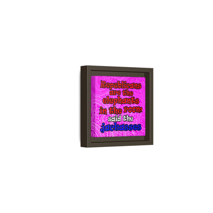 donkeys and elephants - framed canvas art (pink swirl)