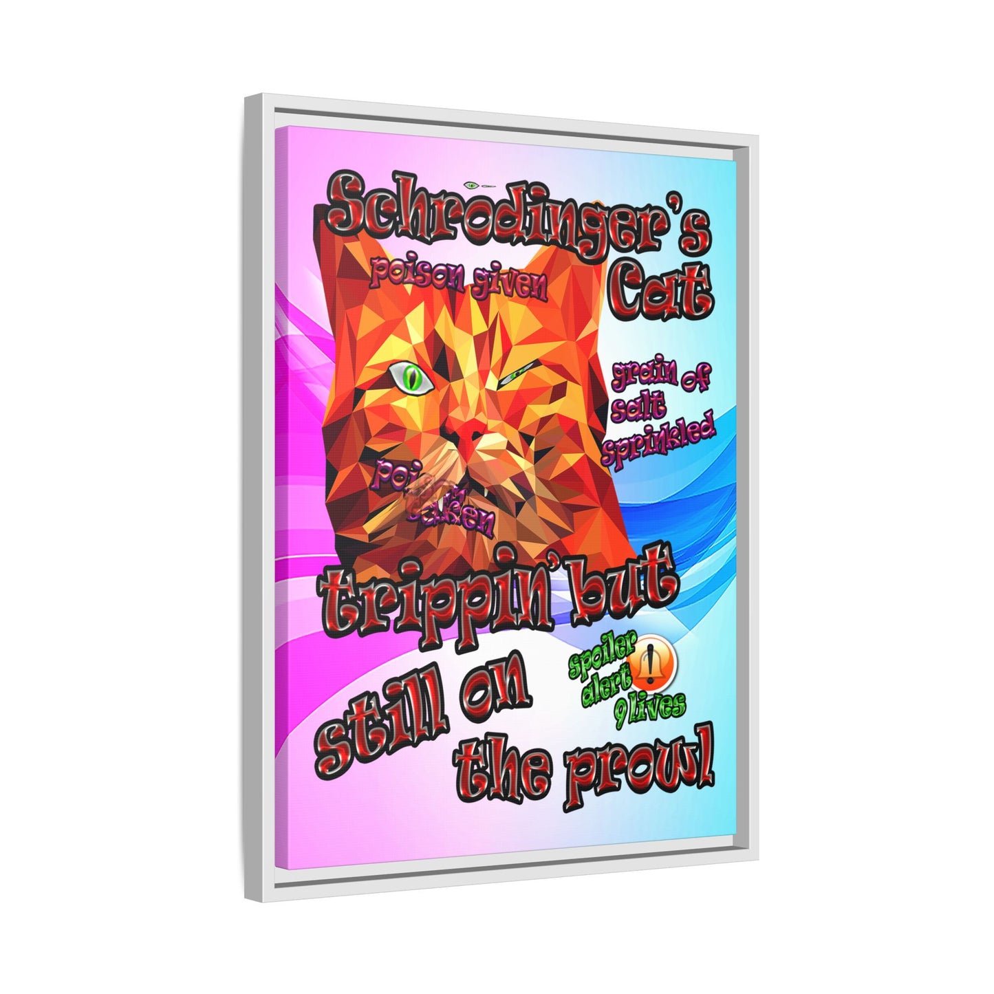schrodinger's cat - framed canvas art (light blue-pink wave)