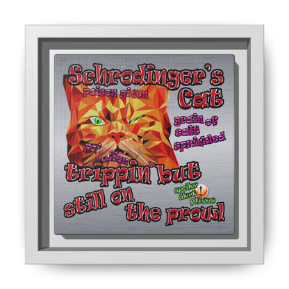 schrodinger's cat - framed canvas art (brushed nickel)