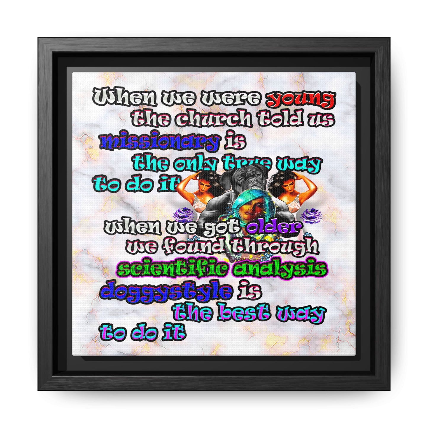 doggystyle - framed canvas art (white marble)