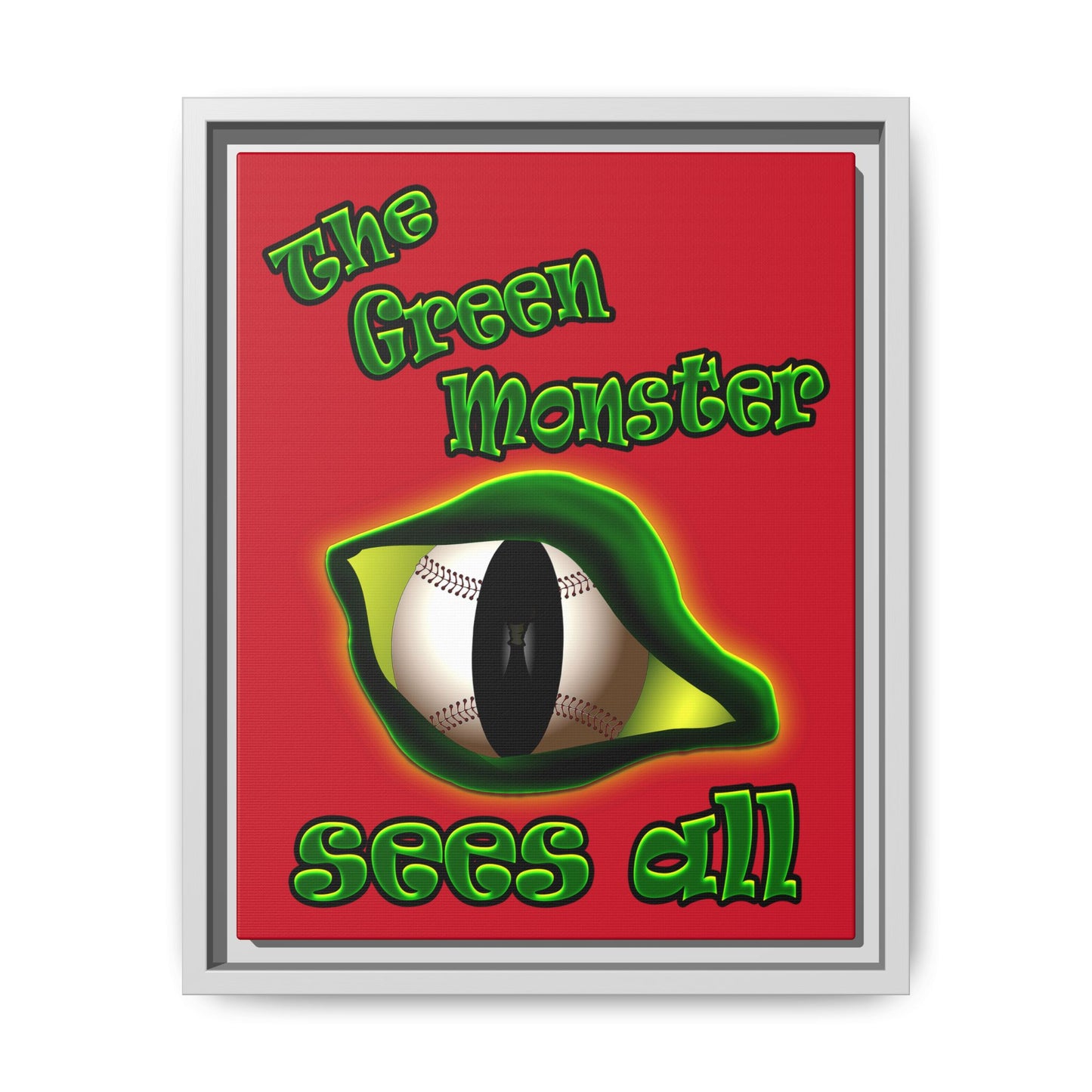 green monster - framed canvas art (dark red)