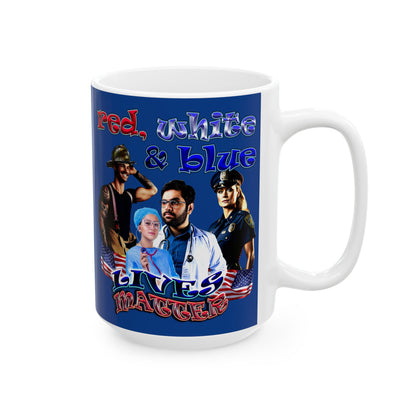 rw&b lives matter - White Mug (dark blue)