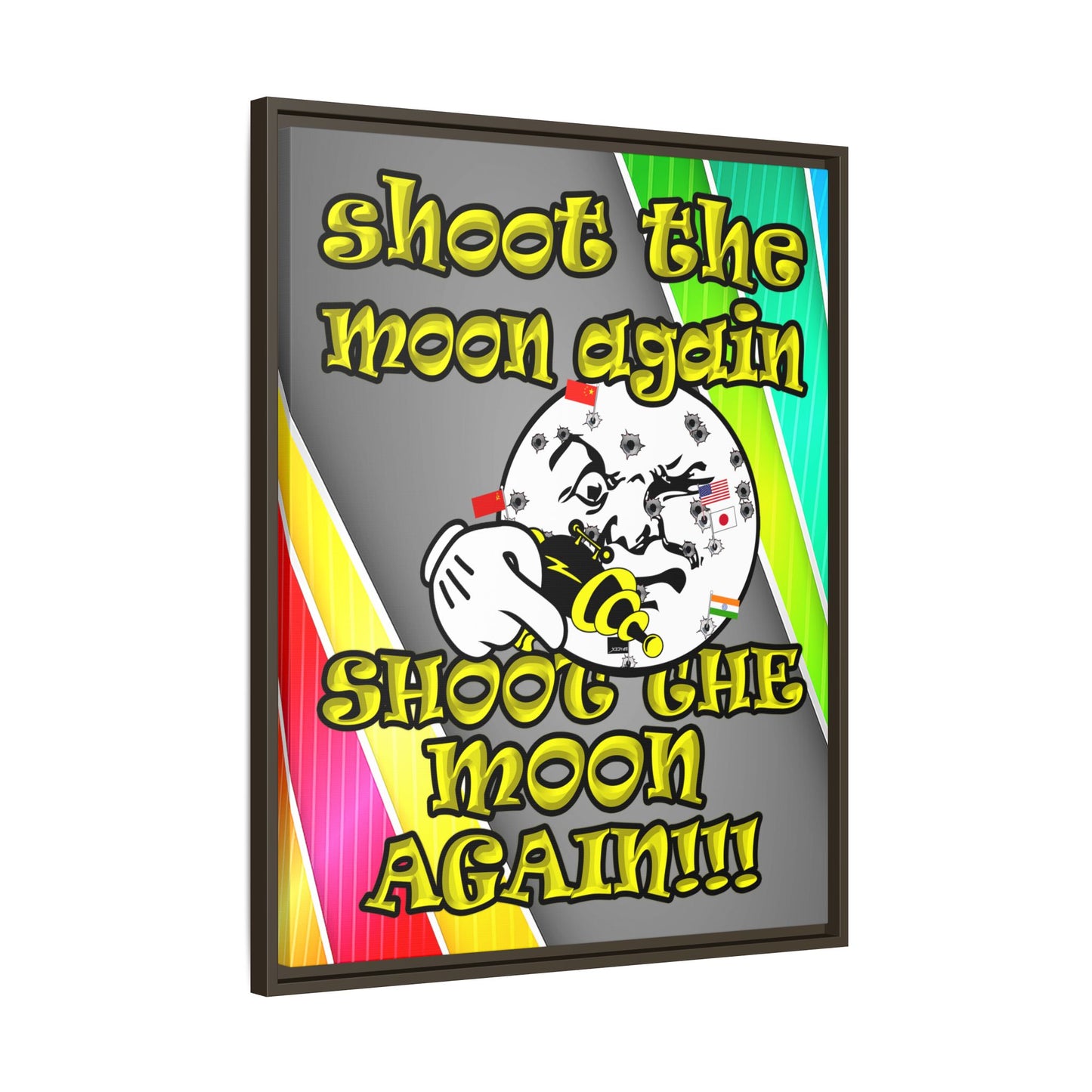 shoot the moon again - framed canvas art (rainbow split)