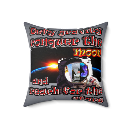 defy conquer reach - Spun Polyester Square Pillow - (brushed nickel)