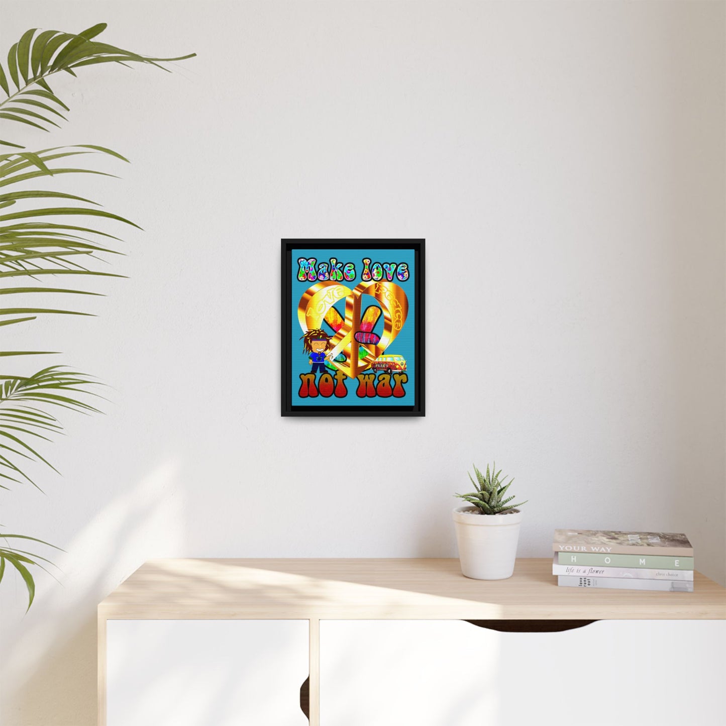 love peace - framed canvas art (turquoise)
