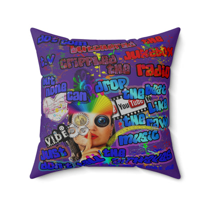 drop the beat - Spun Polyester Square Pillow - (purple)