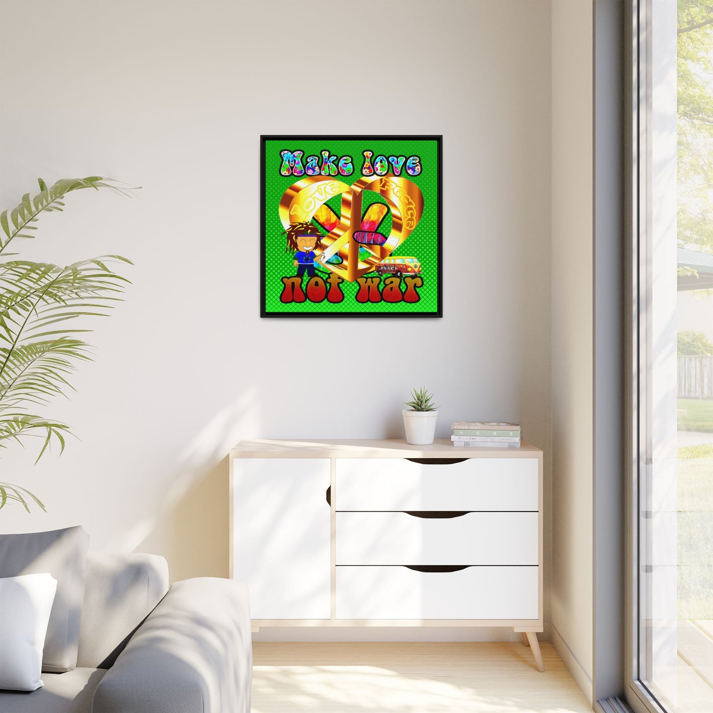 love peace - framed canvas art (logo green)