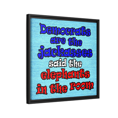 donkeys and elephants - framed canvas art (faded blue)