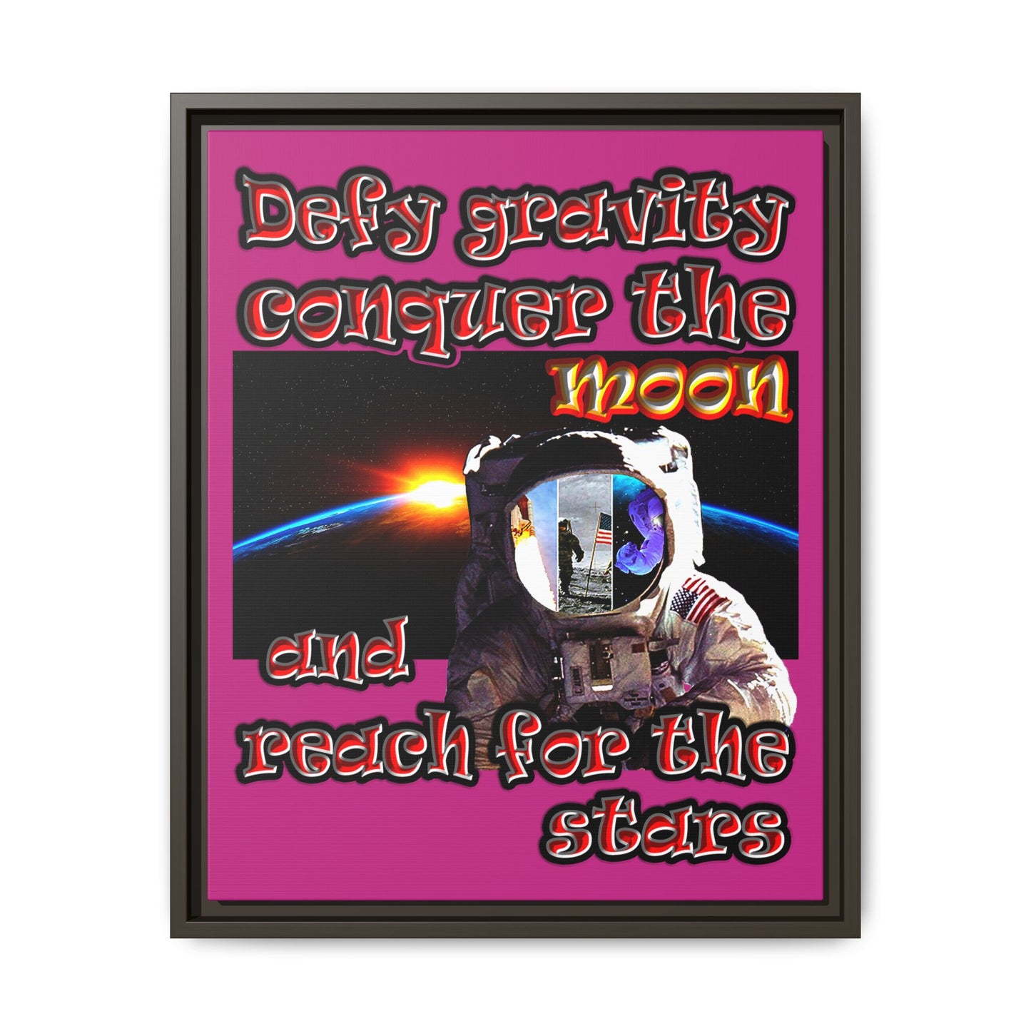 defy conquer reach - framed canvas art (pink)