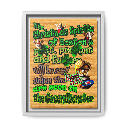christmas spirits of boston - framed canvas art (butterscotch wood finish)