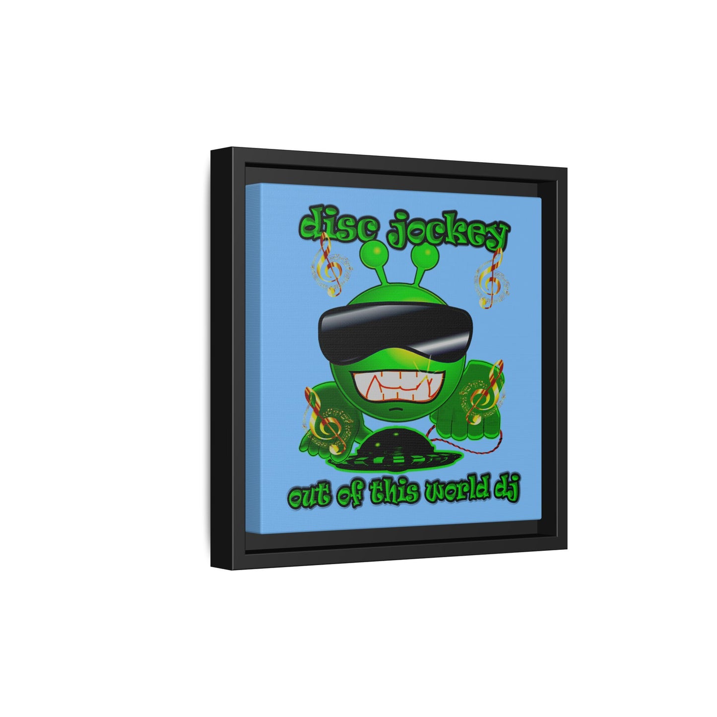 disc jockey - framed canvas art (light blue)