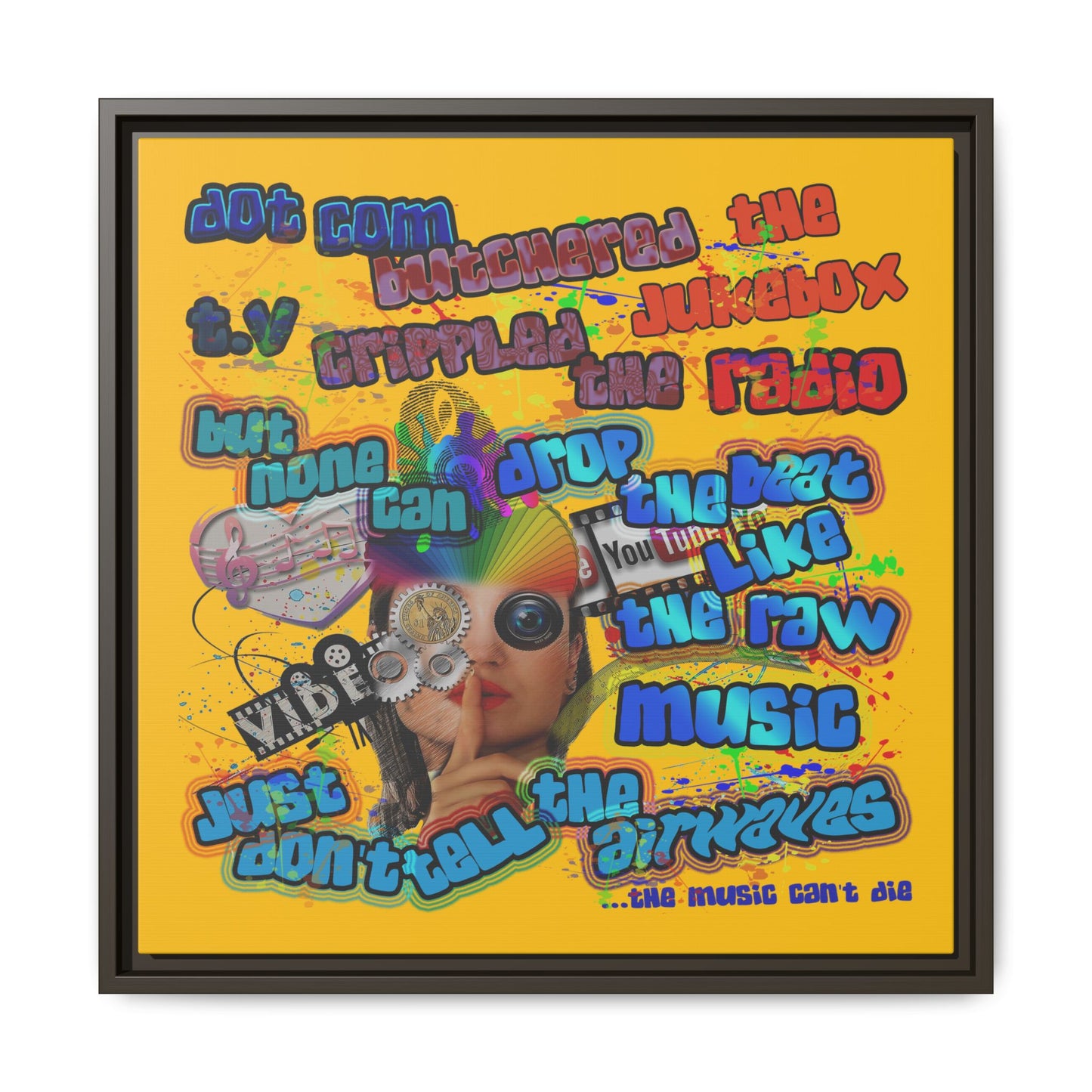 drop the beat - framed canvas art (yellow)