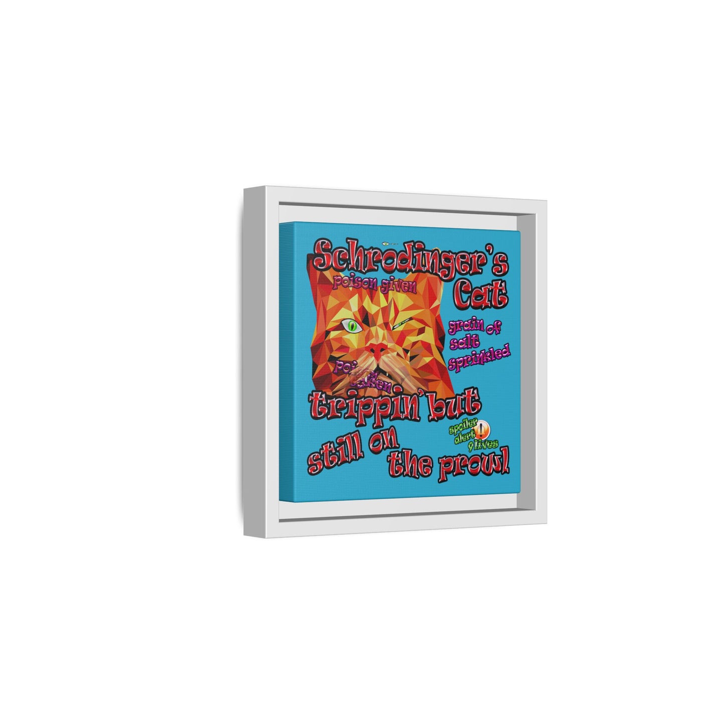 schrodinger's cat - framed canvas art (turquoise)