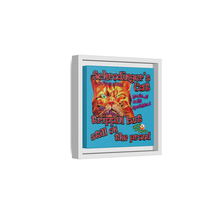 schrodinger's cat - framed canvas art (turquoise)