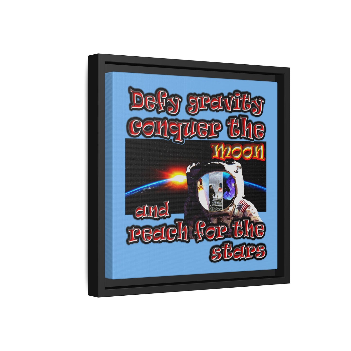 defy conquer reach - framed canvas art (light blue)