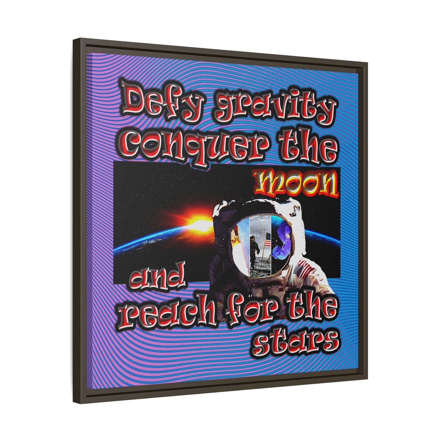 defy conquer reach - framed canvas art (light blue-purple wave)