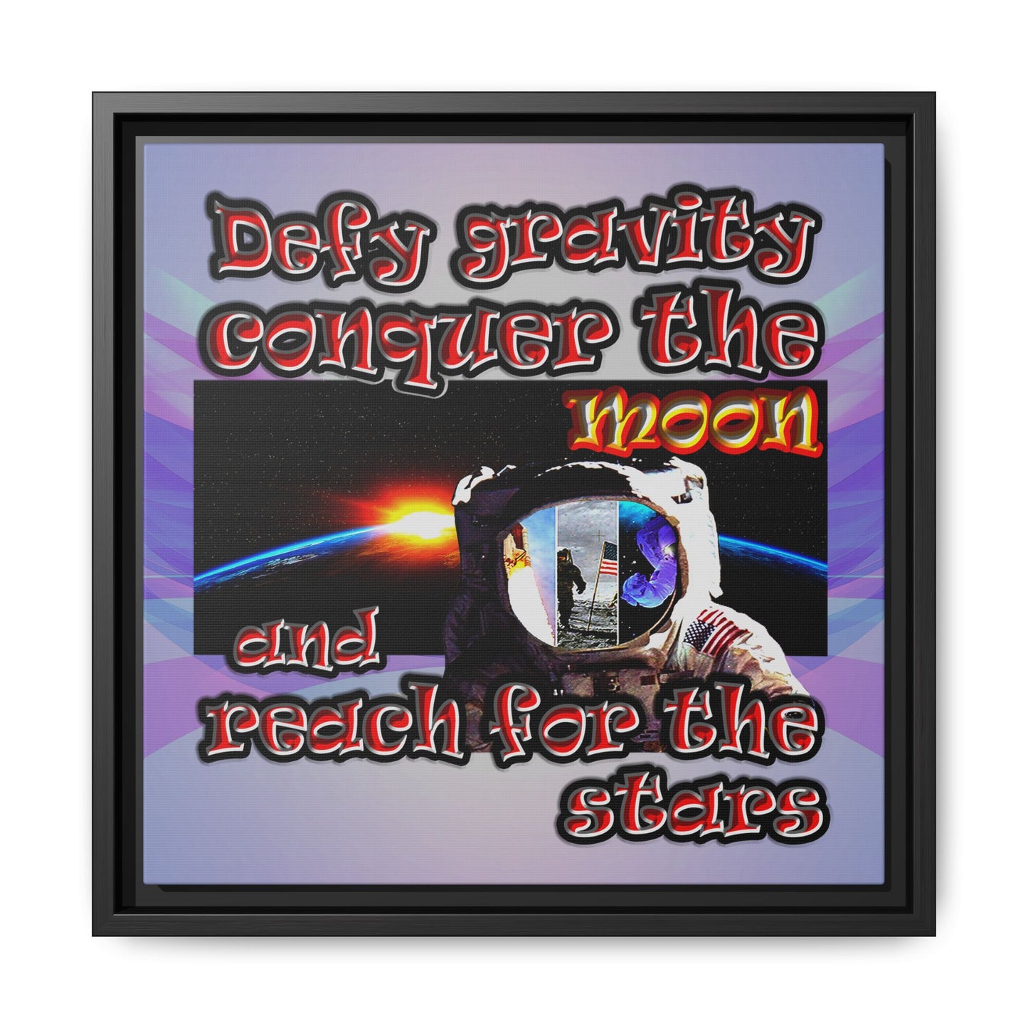 defy conquer reach - framed canvas art (light blue-pink wave)