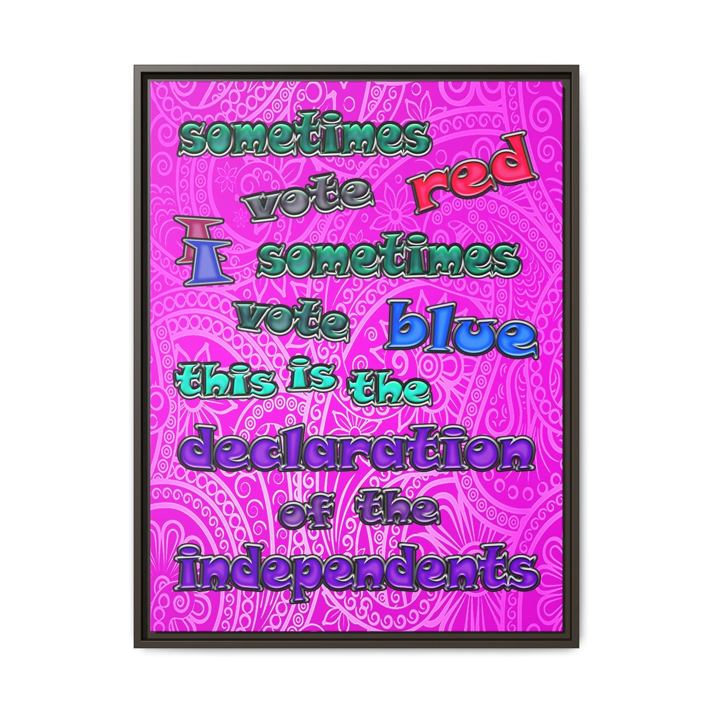 declaration of the independents - framed canvas art (pink swirl)