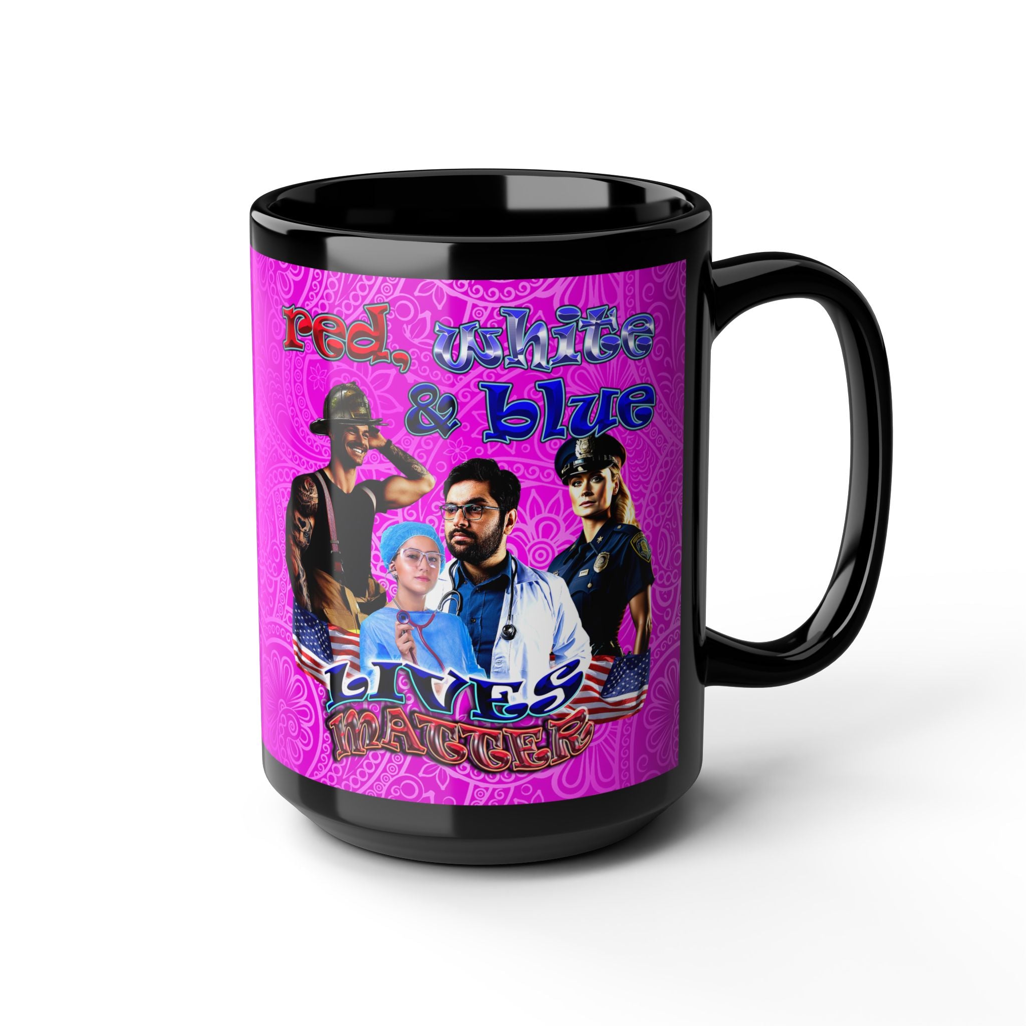 rw&b lives matter - Black Mug (pink swirl)