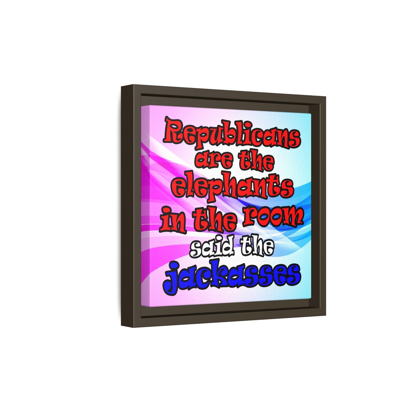 donkeys and elephants - framed canvas art (light blue-pink wave)