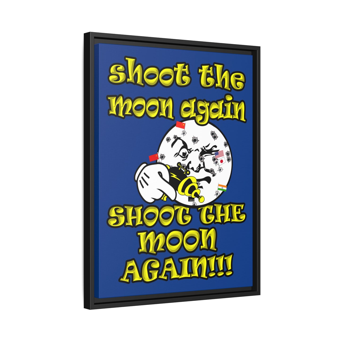 shoot the moon again - framed canvas art (dark blue)
