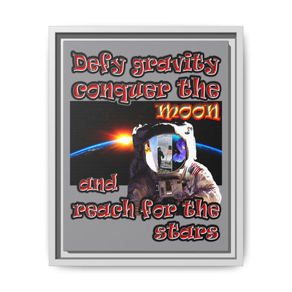defy conquer reach - framed canvas art (grey)