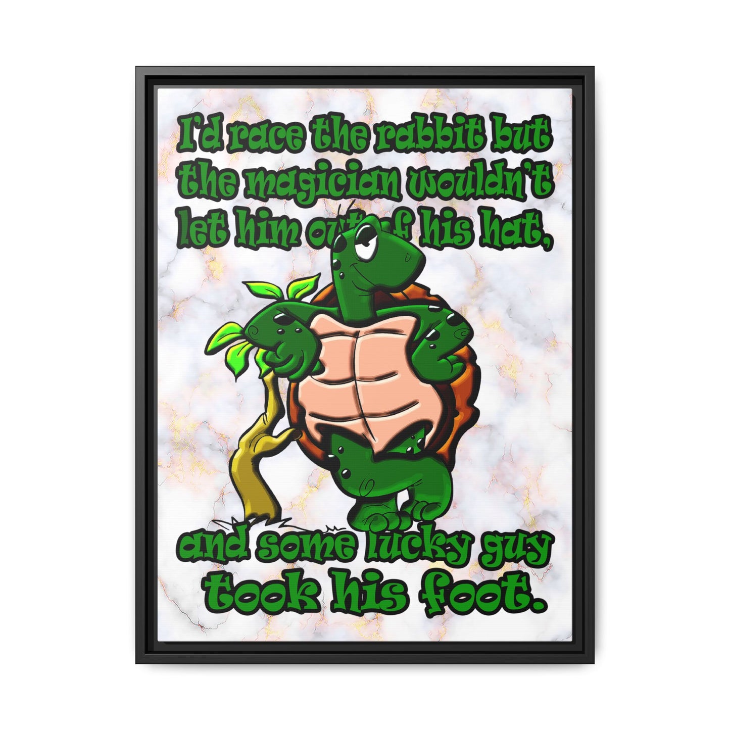turtle race - framed canvas art (white marble)