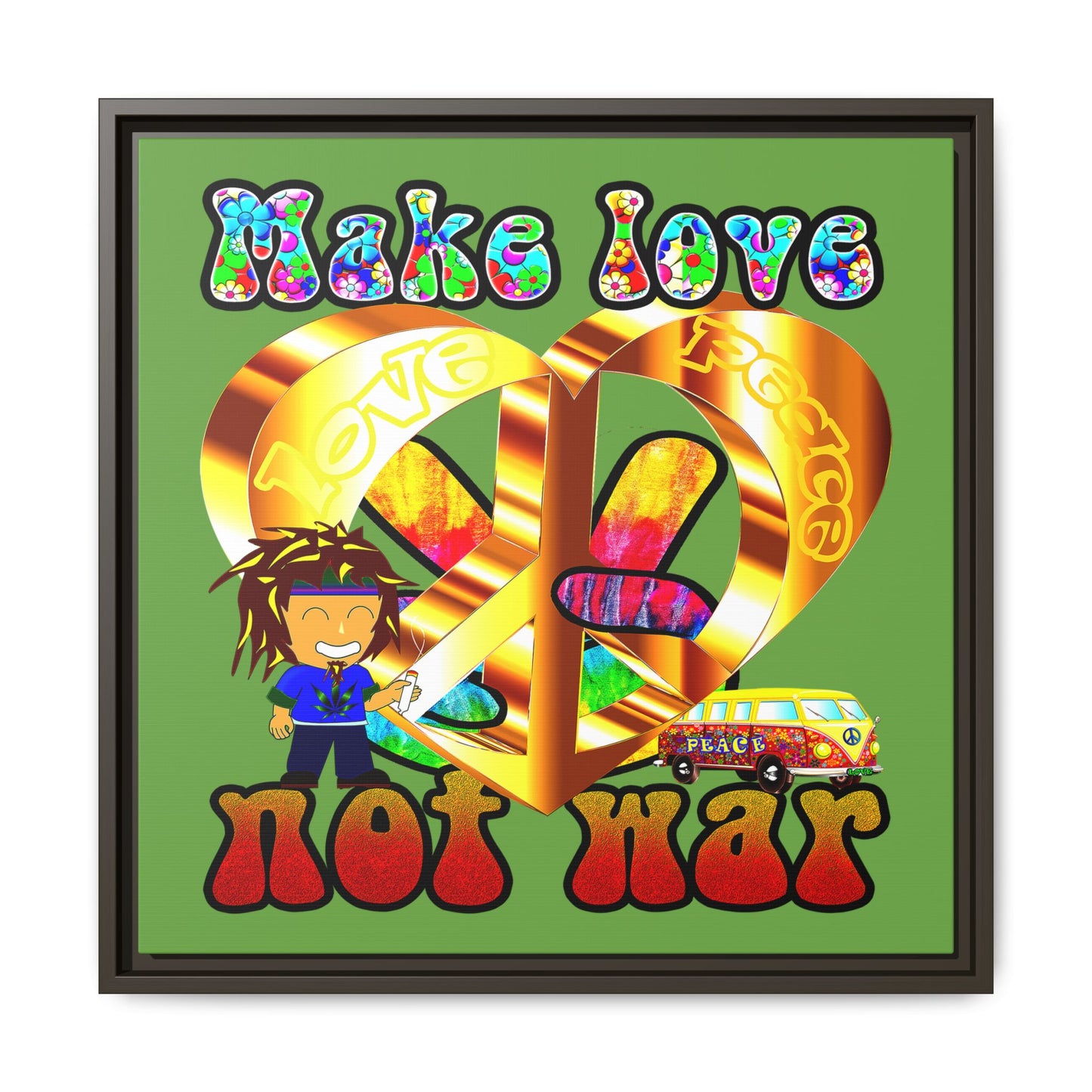 love peace - framed canvas art (green)