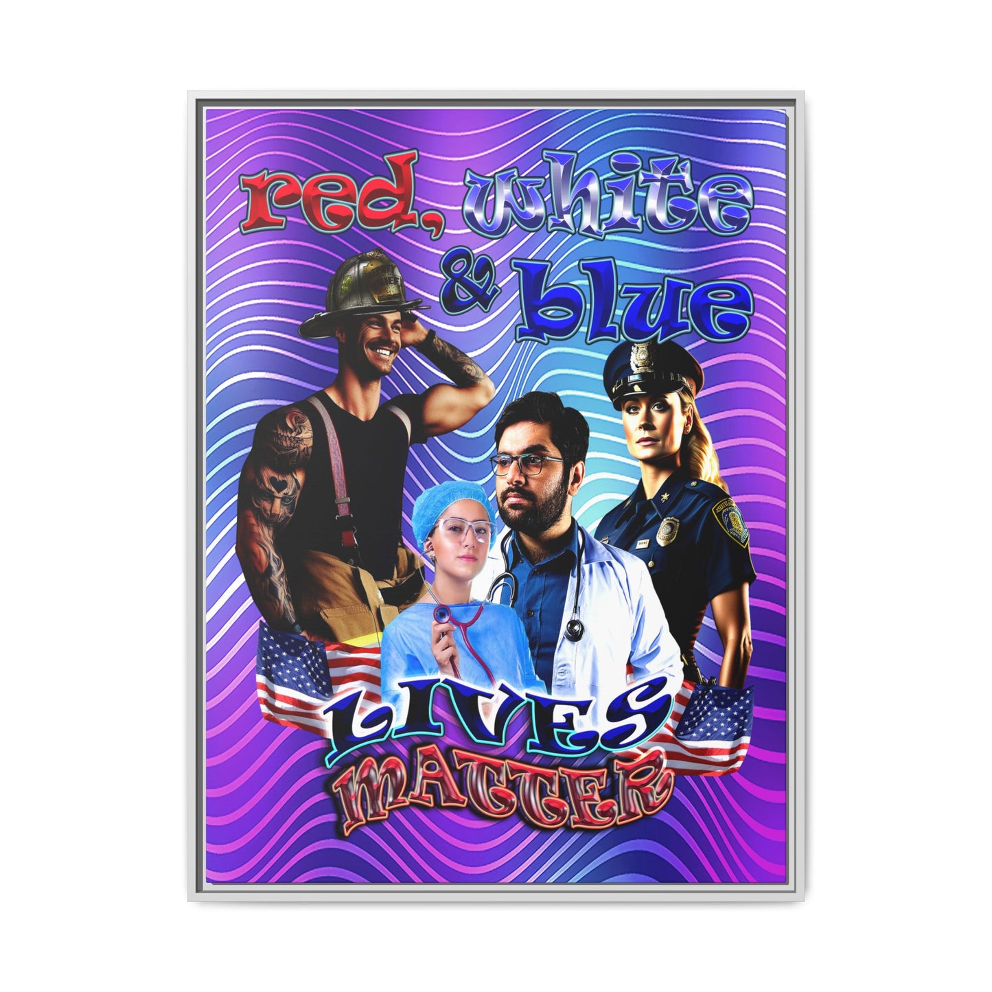 rw&b lives matter - framed canvas art (purple wave)