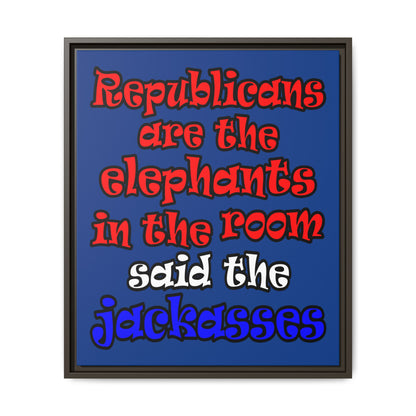 donkeys and elephants - framed canvas art (dark blue)
