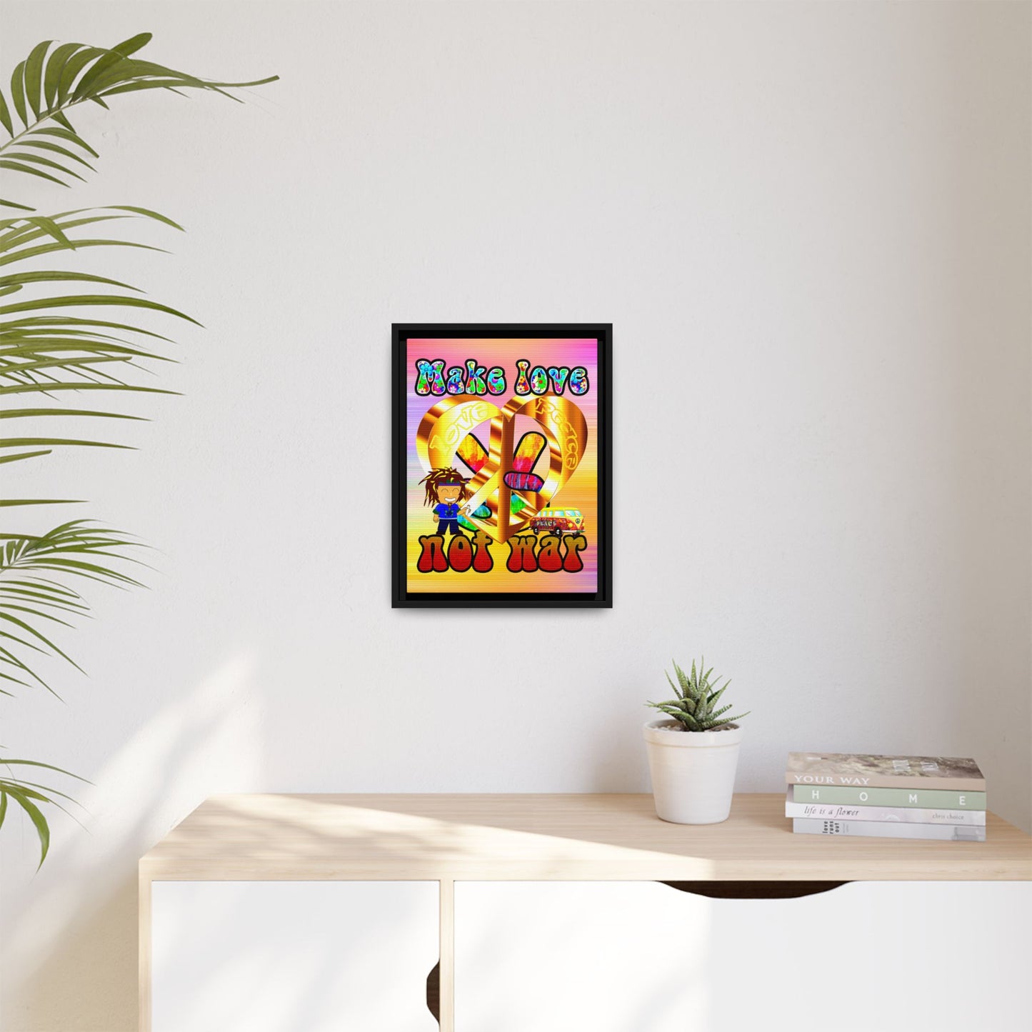 love peace - framed canvas art (color blur)