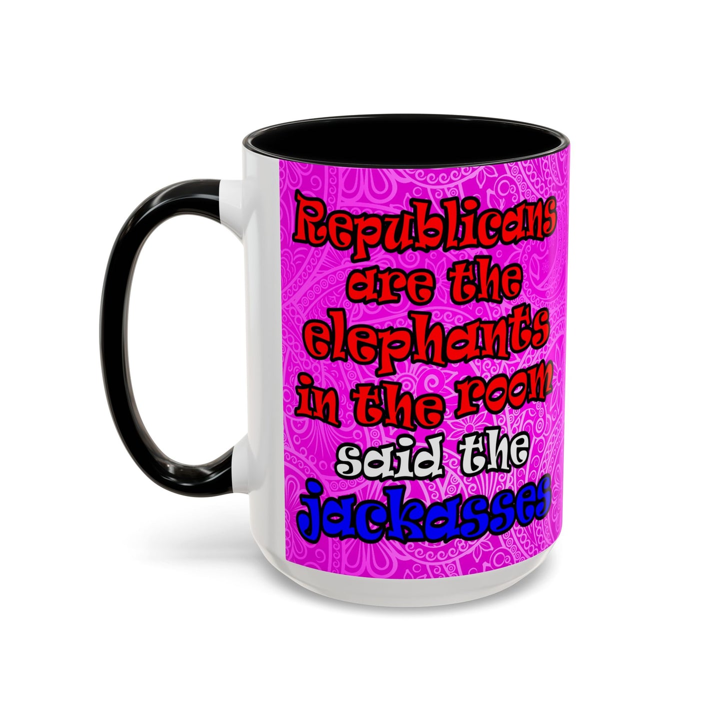 donkeys and elephants - Accent Mug (pink swirl)