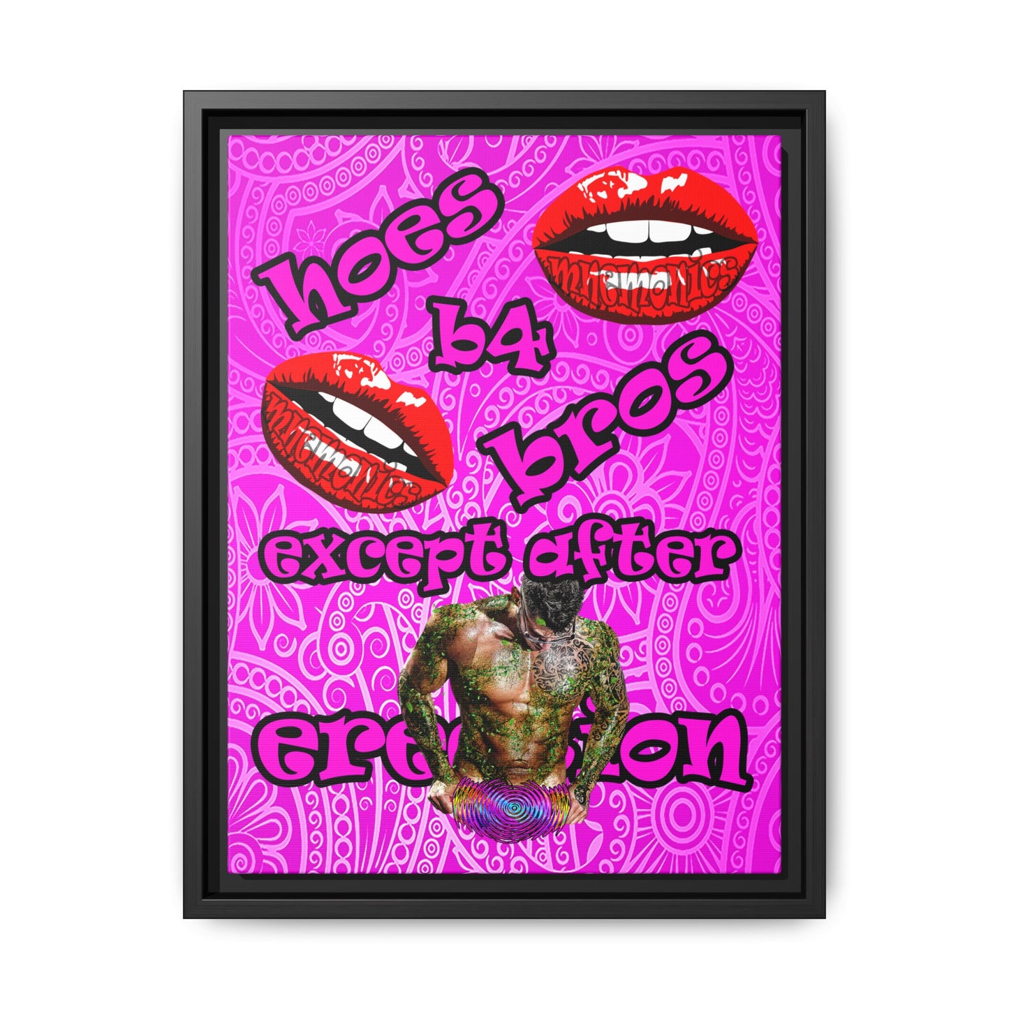 hoes b4 bros - framed canvas art (pink swirl)